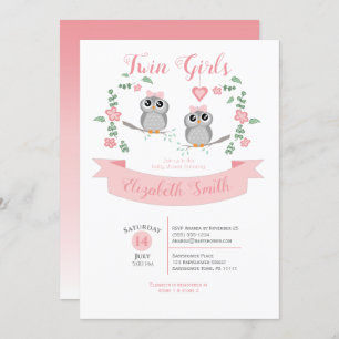 Invitation Twin Girls Cute owls baby shower