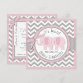 Invitation Twin Girls Elephants Chevron Baby shower d'impress (Devant / Derrière)