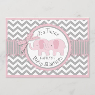 Invitation Twin Girls Elephants Chevron Baby shower d'impress