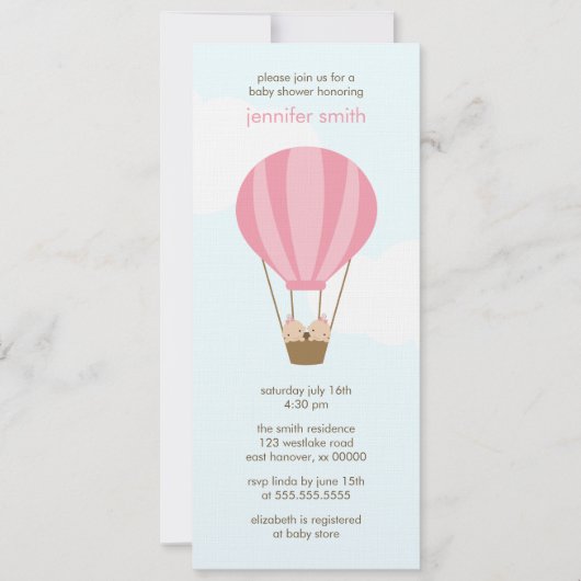 Invitation Twin Girls in a Balloon Baby shower (Devant)