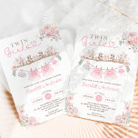 Invitation Twin Girls Pink Baby Clothes Baby shower fille<br><div class="desc">Cette invitation est pensée pour les parents qui adorent le style contemporain avec une touche de fantaisie. Doté d'une gamme de produits essentiels pour bébé séduisants et d'une palette de couleurs pastel rose & bleu,  il prépare le terrain pour une célébration délicieuse de votre arrivée.</div>