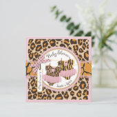 Invitation Twin Girls Pink Tutus Cheetah Baby shower d'impres (Debout devant)