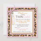 Invitation Twin Girls Pink Tutus Cheetah Baby shower d'impres (Dos)