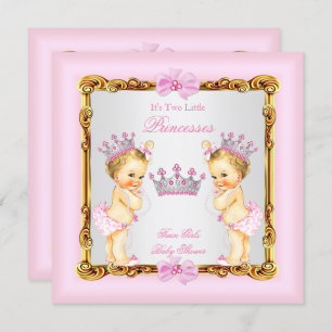 Invitation Twin Girls Princess Baby shower Gold Rose Blonde