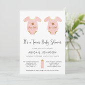 Invitation Twin Girls Rose or Aquarelle Baby shower rétro (Debout devant)