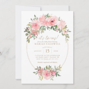 Invitation Twin Girls Rose or Baby shower de verdure Floral
