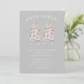 Invitation Twin Girls Rose Romper Baby shower (Debout devant)