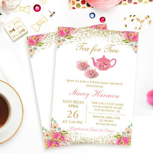 Invitation Twin Girls Tea Party Baby shower rose or floral