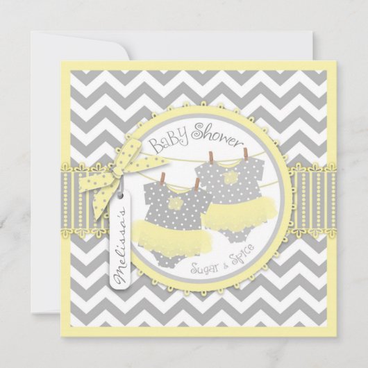 Invitation Twin Girls Tutus Chevron Baby shower d'impression (Devant)