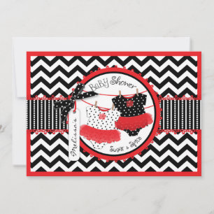 Invitation Twin Girls Tutus Chevron Print Baby Shower