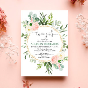Invitation Twin girls verdure or rose baby shower floral or r