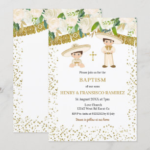 Invitation Twin Gold Charro Boy Baptism Fiesta