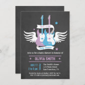 Invitation Twin Guitars Rock et Roll Rock a Bye Baby shower (Devant / Derrière)