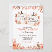 Invitation Twin Kids Floral Citrouille Automne Premier Annive (Devant)