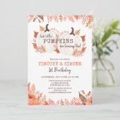 Invitation Twin Kids Floral Citrouille Automne Premier Annive (Debout devant)