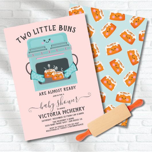 Invitation Twin Little Bun dans le baby shower du four
