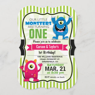 Invitation Twin Monsters fête d'anniversaire