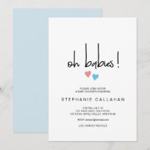 Twin Oh Babies Baby shower Coeurs bleu et rose