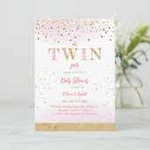 Invitation Twin Pink Gold Parties scintillant Simple bébé fil (Debout devant)