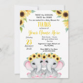Invitation TWIN Sunflower Girls Elephant Jaune Douche rose (Devant)