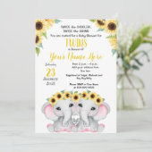 Invitation TWIN Sunflower Girls Elephant Jaune Douche rose (Debout devant)