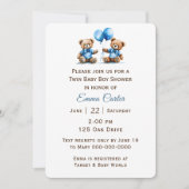 Invitation Twin Teddy Bear with Balloons (Devant)