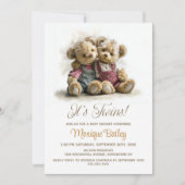 Invitation Twin Teddy Bears Baby Shower (Devant)