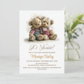 Invitation Twin Teddy Bears Baby Shower (Debout devant)