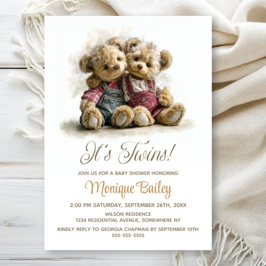 Invitation Twin Teddy Bears Baby Shower