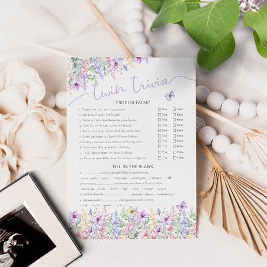Invitation Twin Trivia Fleur sauvage Butterfly Garden Jeu