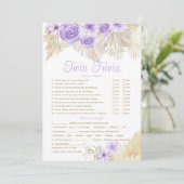 Invitation Twin Trivia Jeu Pampas Lavender Baby shower Boho (Debout devant)