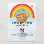 Invitation TWIN Two by Two Noah's Ark Girl Birthday Invite (Devant)