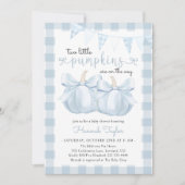 Invitation Twin Two Little Citrouille Blue Bow Baby shower (Devant)