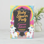 Invitation Twin Unicorns Baby shower joli couleur (Debout devant)