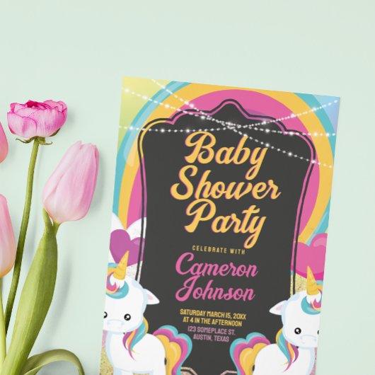 Invitation Twin Unicorns Baby shower joli couleur
