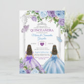 Invitation Twin Violet Et Bleu Papillon Argent Quinceañera (Debout devant)