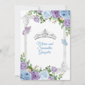 Invitation Twin Violet Et Bleu Papillon Argent Quinceañera (Dos)