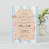 Invitation Twin Western Cowgirl and Cowboy Stripe Baby Shower (Debout devant)