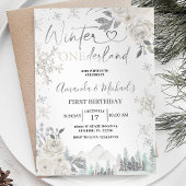 Invitation Twin Winter Onederland Snowflake Blanc Anniversair