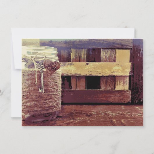 Invitation Twine Enveloppé Mason Jar Mariage clé coeur invite (Dos)