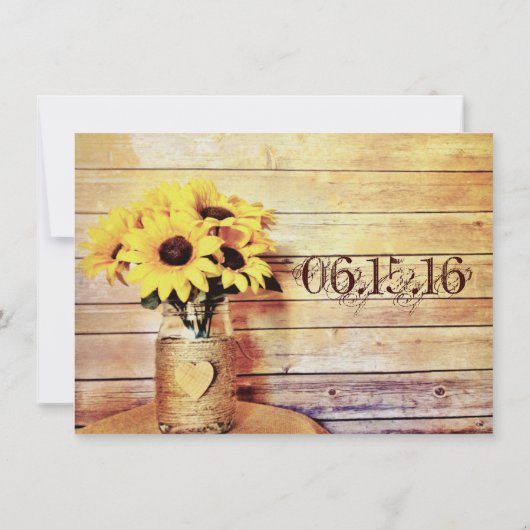 Invitation Twine Enveloppé Mason Jar Sunflower Mariage Invite (Dos)