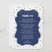 Invitation Twinkle argent étoiles marine garçon merci note (Devant)
