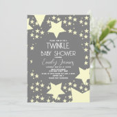 Invitation Twinkle Baby shower Yellow Stars Grey Arrière - pl (Debout devant)
