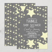 Invitation Twinkle Baby shower Yellow Stars Grey Arrière - pl (Devant / Derrière)
