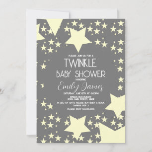 Invitation Twinkle Baby shower Yellow Stars Grey Arrière - pl