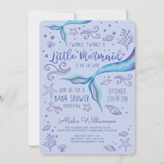 Invitation Twinkle Iridescente Ocean Mermaid Purple (Devant)