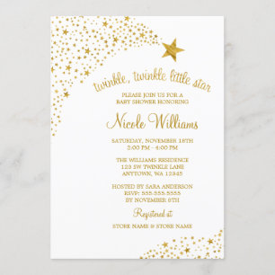 Invitation Twinkle Little Shooting Star Faux Gold Baby shower