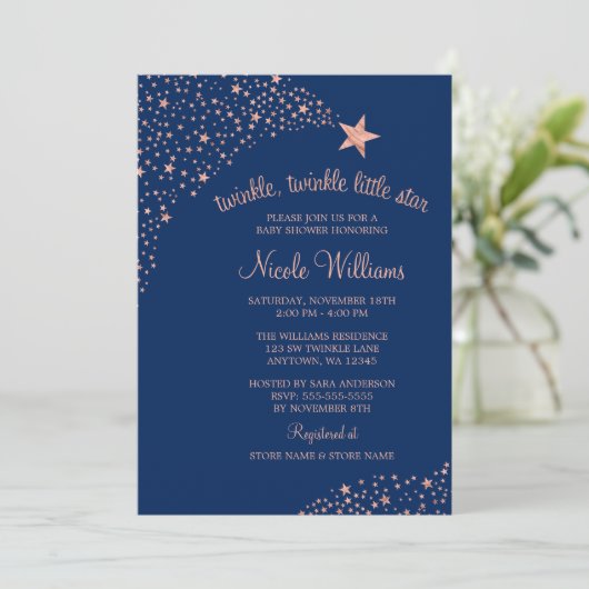 Invitation Twinkle Little Shooting Star Marine Rose Baby show (Debout devant)