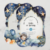 Invitation Twinkle Little Star 1er anniversaire, BABY SHOWER  (Devant / Derrière)