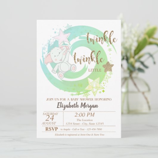 Invitation Twinkle Little Star, Baby Bear Baby shower vert (Debout devant)